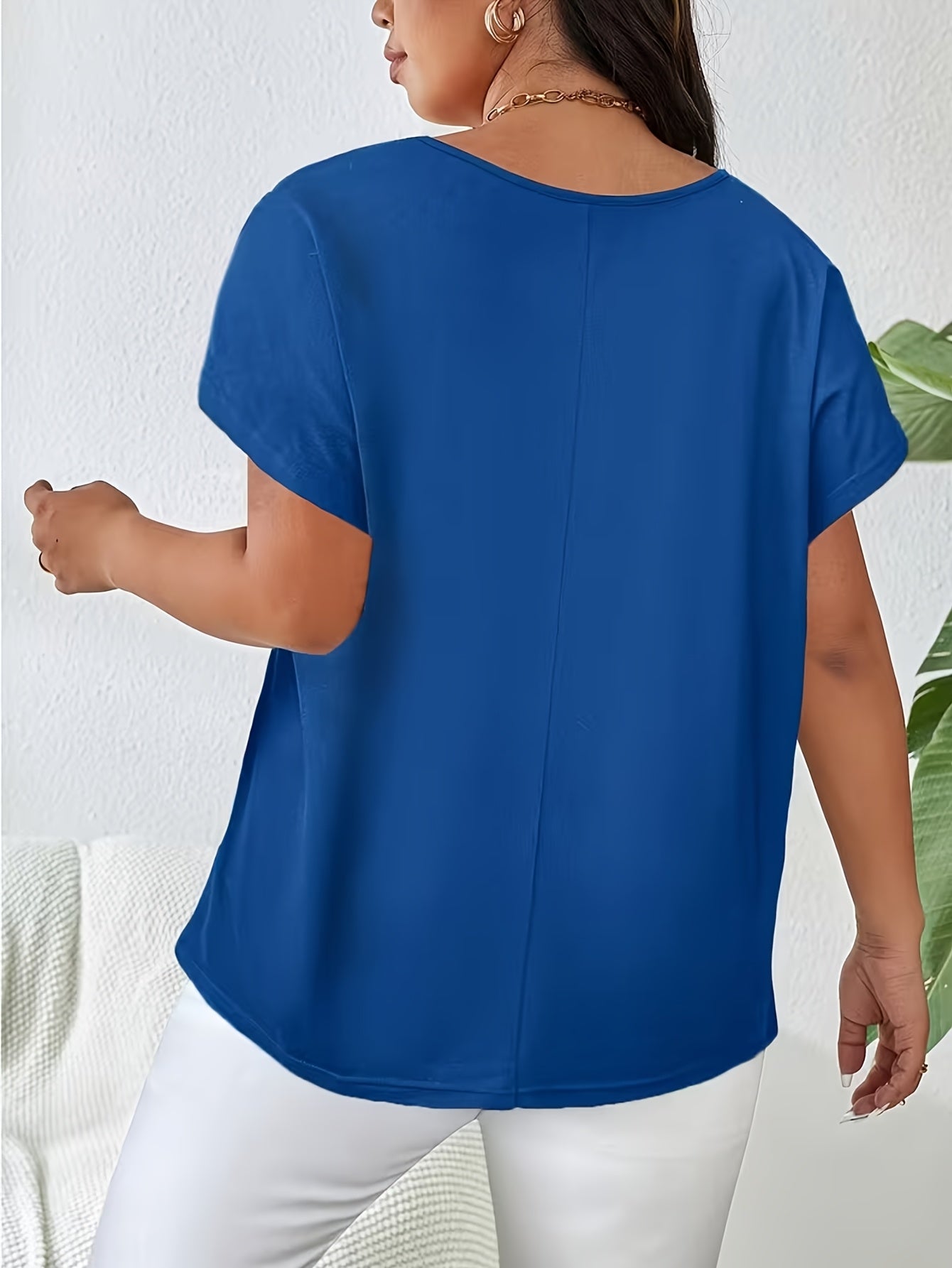 Plus Size Women'S Loose-Fitting Short-Sleeve V-Neck Tee - Stylish V-Neck Style Featuring Open Cross Elements. Perfect for Both Casual And Formal Settings During Spring And Summer, Making It Great for Everyday Wear And Special Events