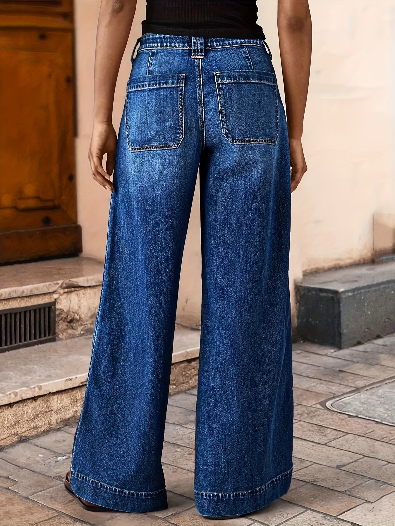 Retro Loose Washed Jeans for Women, Spring And Autumn New High-waisted Slanted Pocket Slightly Flared Stretch Versatile Wide-leg Pants, Jeans for Women Mid Rise, High Stretch Jeans for Women, High Waisted Jeans for Women, Tight Jeans, Straight Leg Jeans f