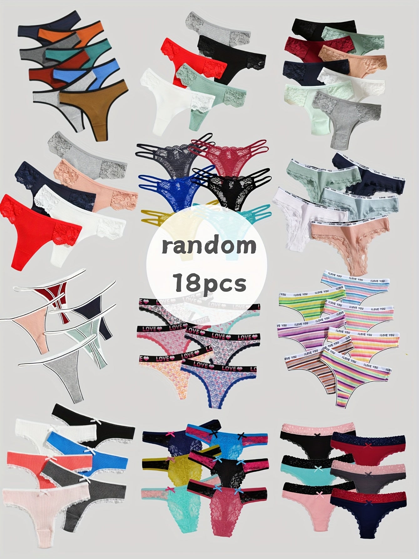 18pcs Random Assorted Lace And Tanga Thongs Sexy Comfortable Women'S Panty