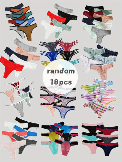 18pcs Random Assorted Lace And Tanga Thongs Sexy Comfortable Women'S Panty