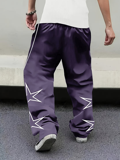 Men'S Outdoor Casual Running Pants with Star Print - Solid Color & Training Trekking Pants, Pocket Design for Spring/Fall, Beach, Urban Strolls - Regular Fit for Mature S (Daily Wear)