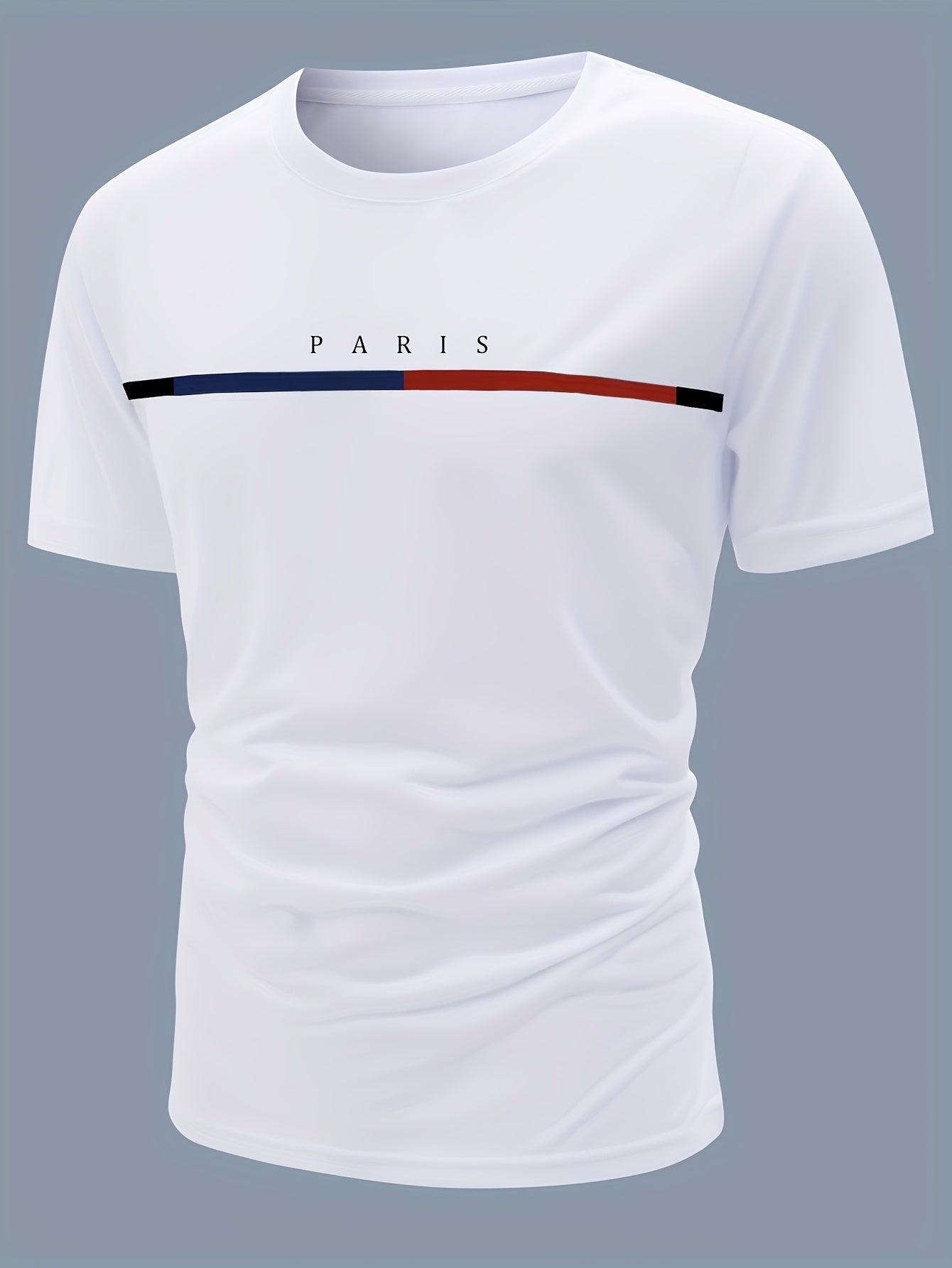 4pcs Men's 'Paris' Printed T-Shirts: Short-Sleeve Crew Neck T-Shirts, Stylish Stripe Design, Soft, Breathable, Quick-Dry Fabric - Sweat-Wicking for Sports, Everyday Home Wear, Great Value Casual Daily Tops, Men's Novelty Pajamas Men's Novelty Pajamas