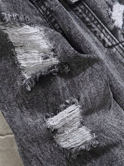 Men's Casual Street Style, with Ripped Details, Comfortable and Versatile, Suitable Casual Wear Trendy with Ripped Design, Made of Durable Snowflake Fabric
