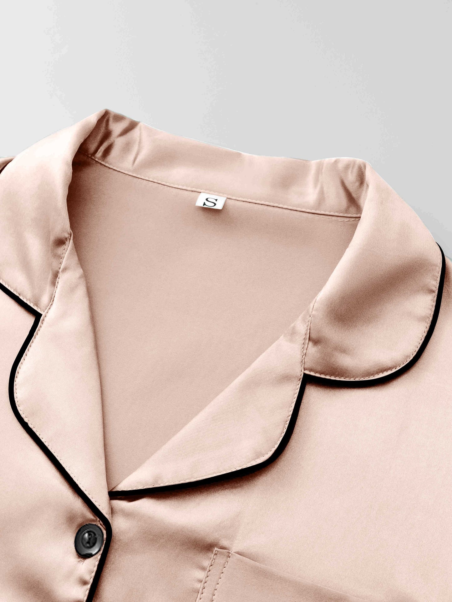 3pcs Women'S Satin Pajama Set - Casual Solid Color Long Sleeve Shirt & Elastic Waist Pants, Lapel Collar, Button Detail, Fall/Winter Sleepwear