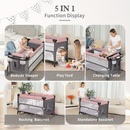 5-In-1 Baby Bassinet Sleeper to Crib with a Diaper Changing Station, Mattress Storage, And a Foldable Design. The Product Weighs 12 Kg. The Upper Section Can Hold Infants Up to 15 Pounds, While The Lower Section Supports Infants Up to 50 Pounds. Col