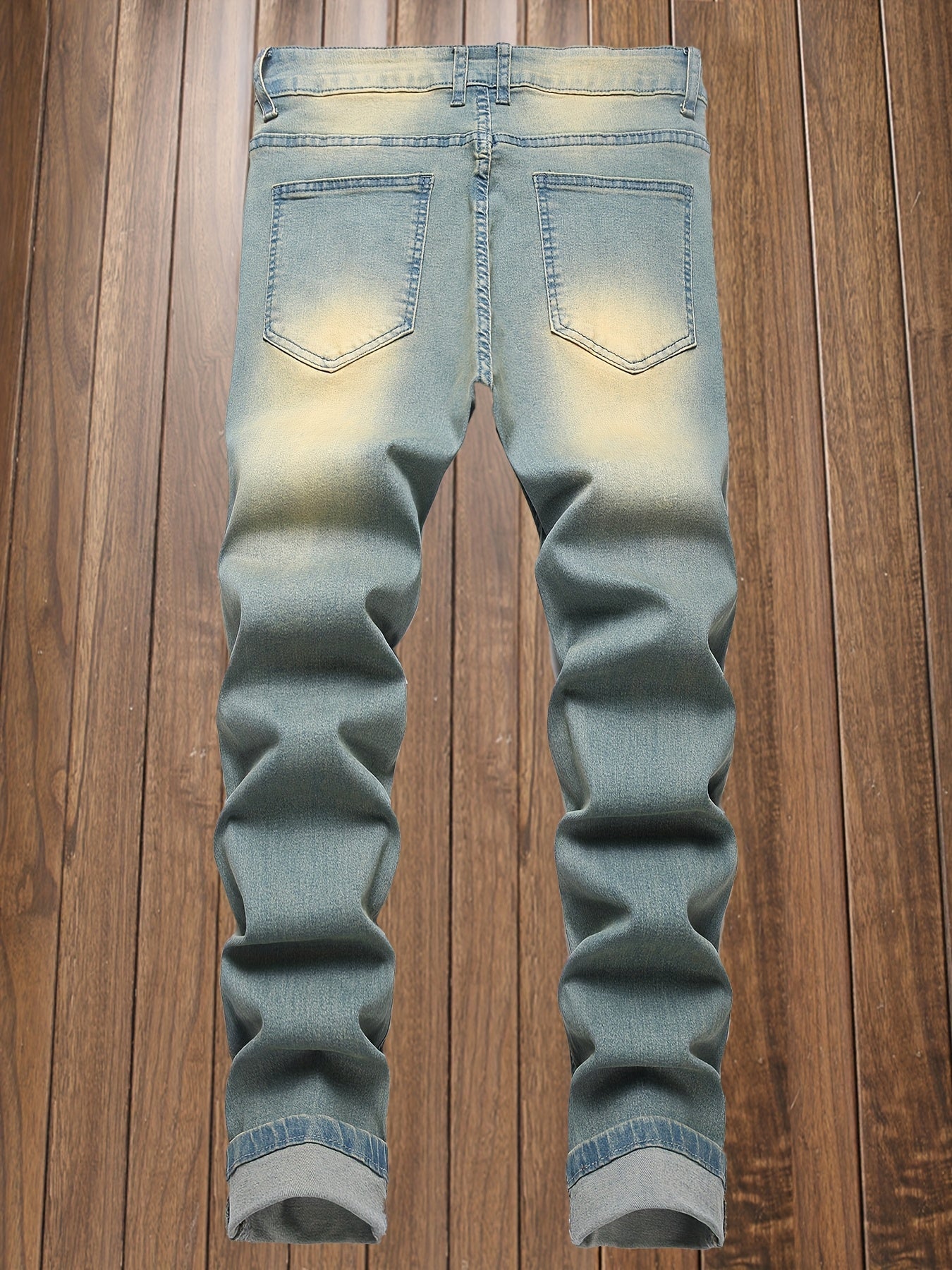 Men's Bright Yellow Denim Floral Graphic Jeans - product view 9