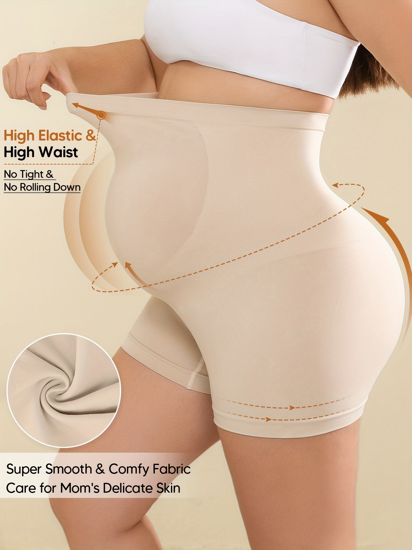 Women's High-Waist High-Stretch Belly Support Fabric with Abdominal Functionality, Ribbed Back Support Maternity Shorts, Comfortable and Breathable Suitable for the Full Pregnancy Cycle, Maternity Clothing|Breathable Fabric|Elastane Fabric