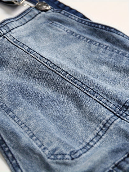 Men's Slim Fit Ripped Jeans - Stretch Denim, Casual & Trendy, Solid Color, Machine Washable, Retro Style, Straight, Versatile