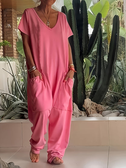 Plus Size - Plus Size - Women'S Solid Color Casual Baggy Pocket Romper