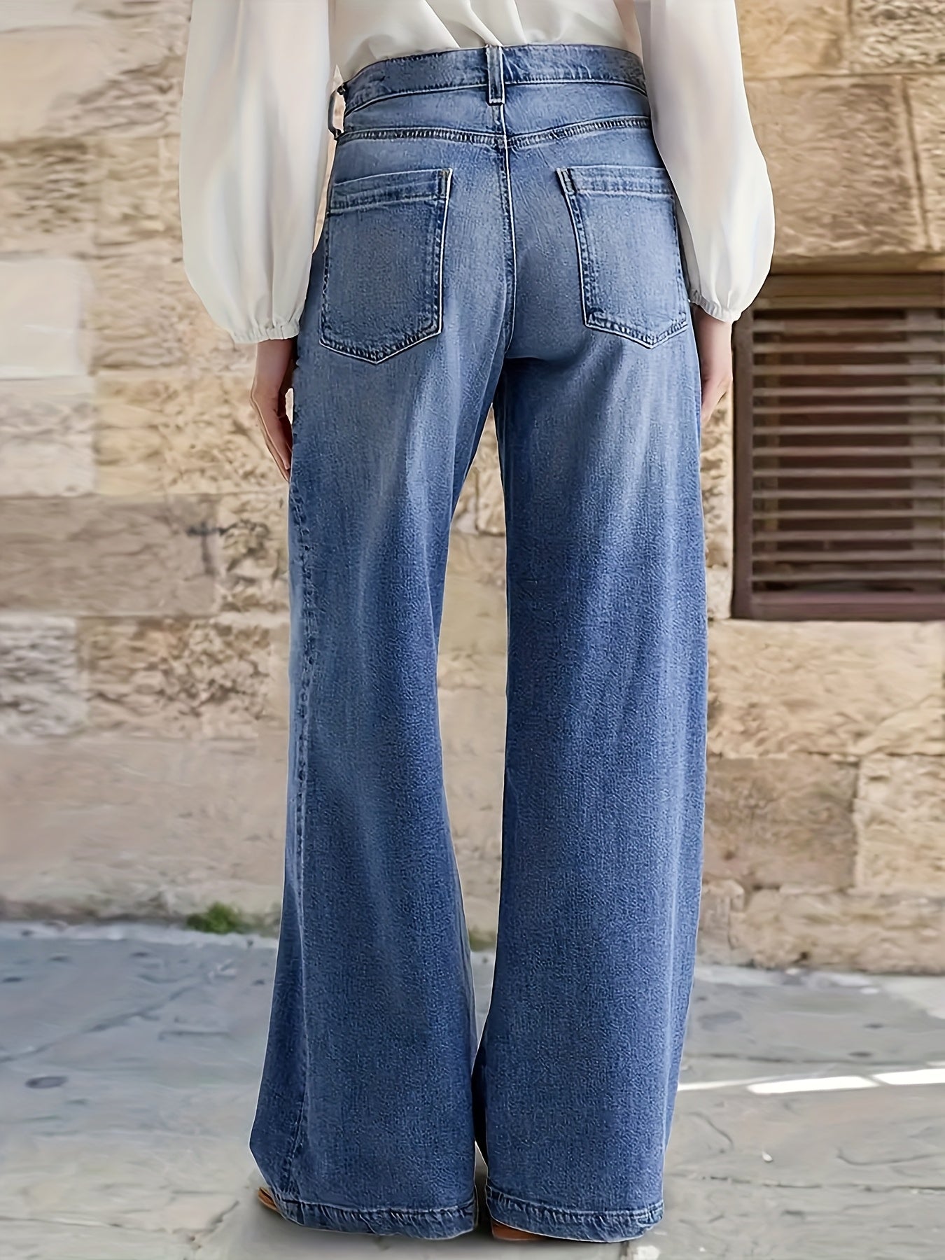 Women's Denim Jeans, Light Blue Loose Fit Wide-Leg Non-Stretch, Casual Comfort Machine Washable, All-Season Versatile Style