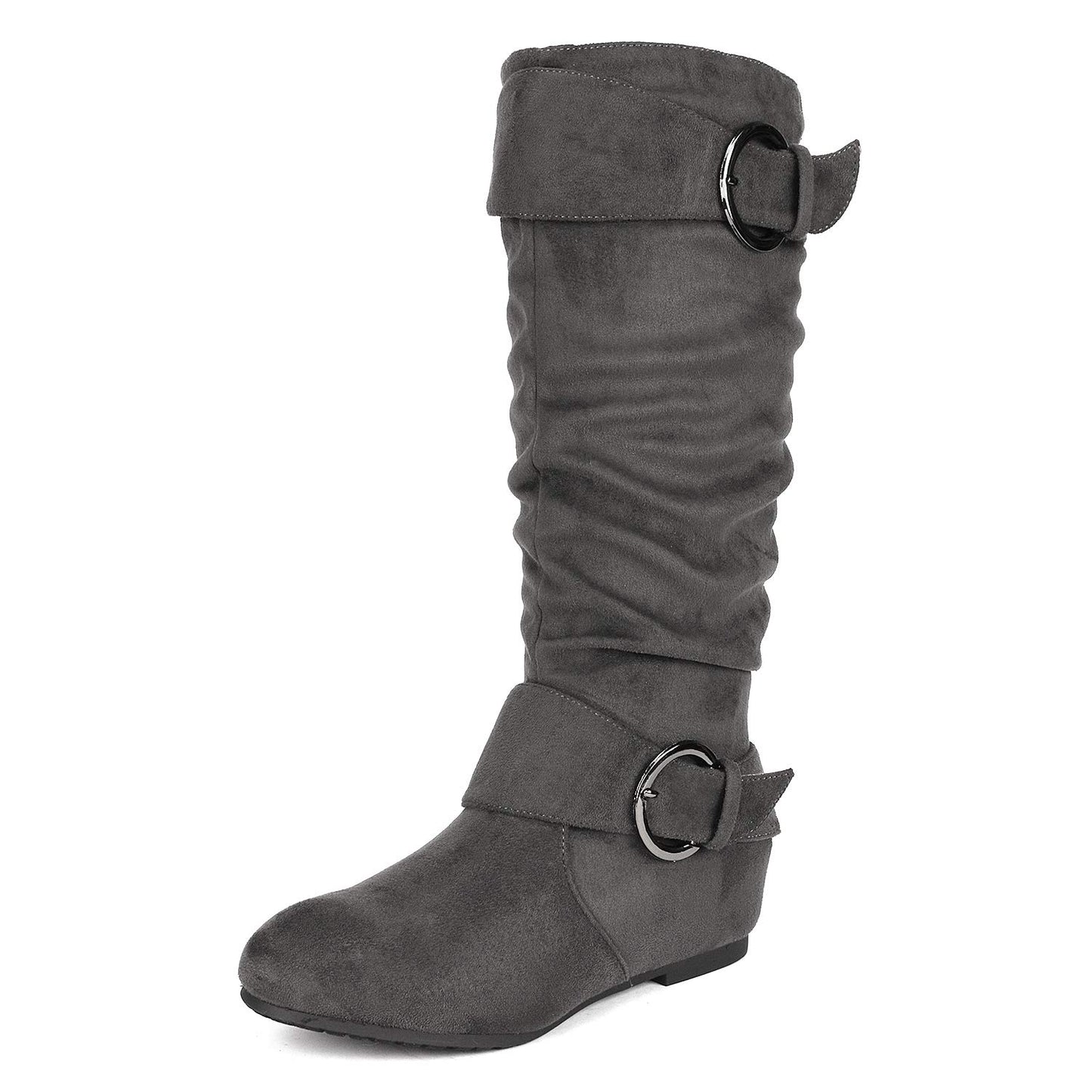DREAM PAIRS Women's Wide Calf Knee High Boots, Fur-lined Low Hidden Wedge Boots