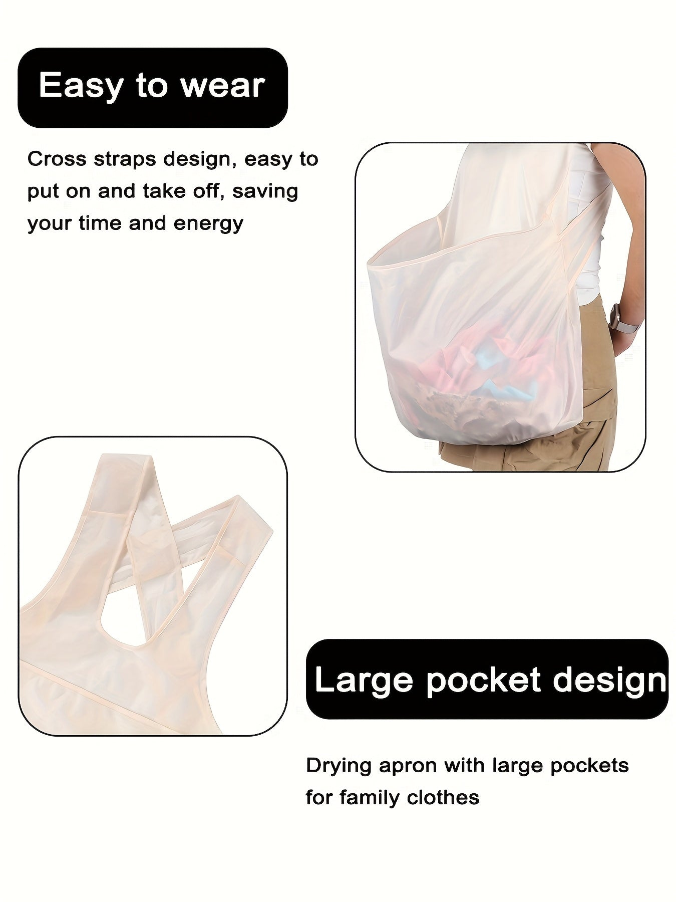 Women'S Heavy-Duty Multifunctional Portable Laundry Apron with Adjustable Cross-Back Design - No Bend-Over Drying Apron for Clothes, Fruit & Vegetable Picking, All-Season Work Apron with Pockets, Durable & Comfortable for Home, Farm, Market Use -