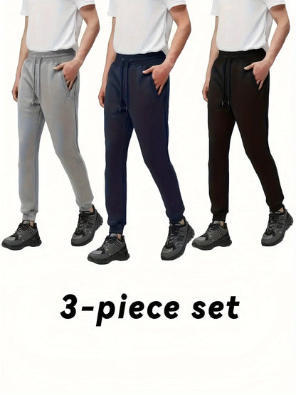 Men's 3pcs Thick Autumn And Winter Sports Pants, Warm And Casual Running Pants with Added, Adjustable Waistband And Drawstring, Double-sided Pockets. Suitable for Teenagers to Exercise, Run, Play Ball, Train, And Travel Outdoors,.