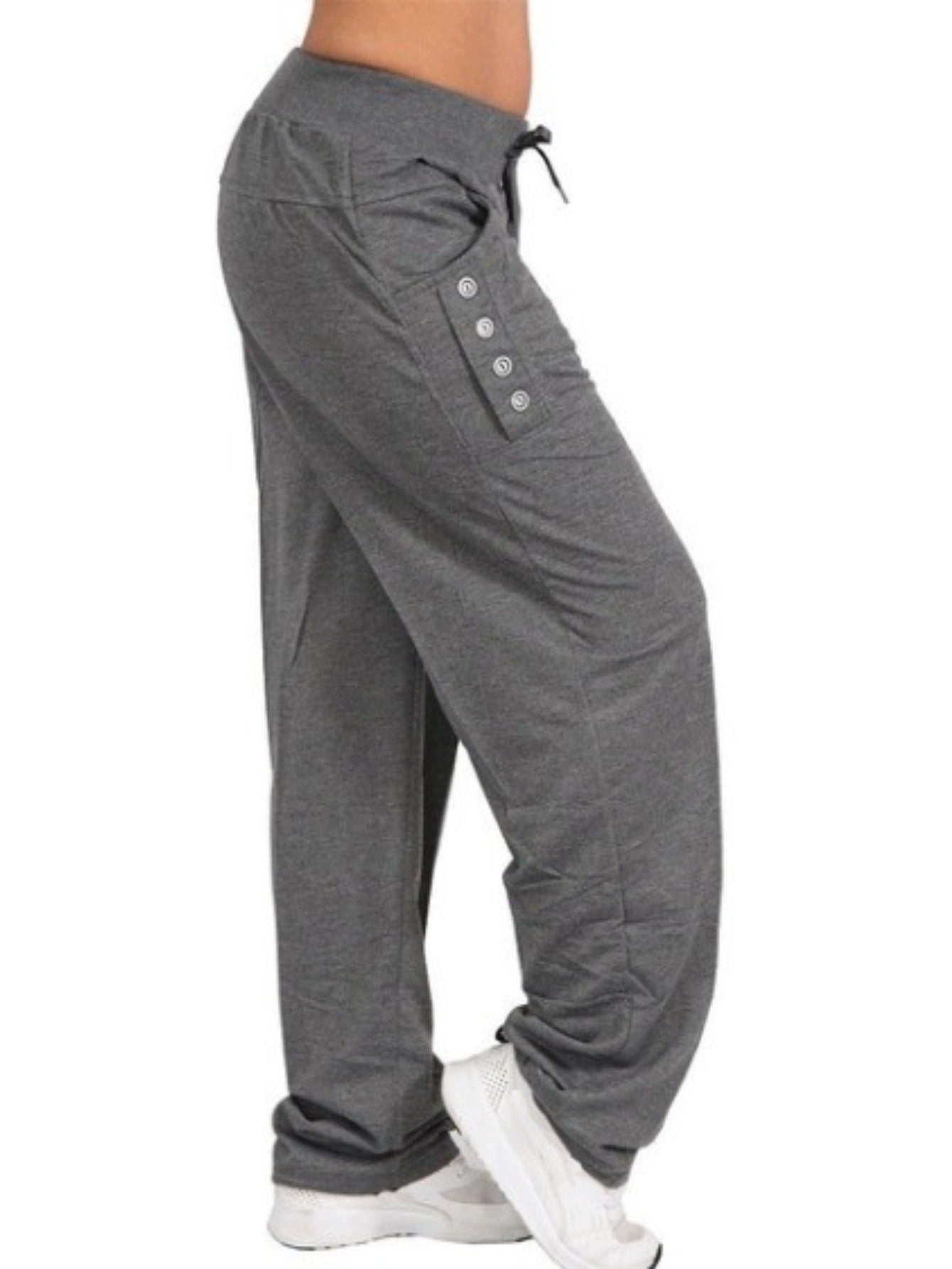 Plus Size, Drawstring Waist Wide Leg Pants Solid Color Casual Trousers Versatile Everyday Bottoms for Women