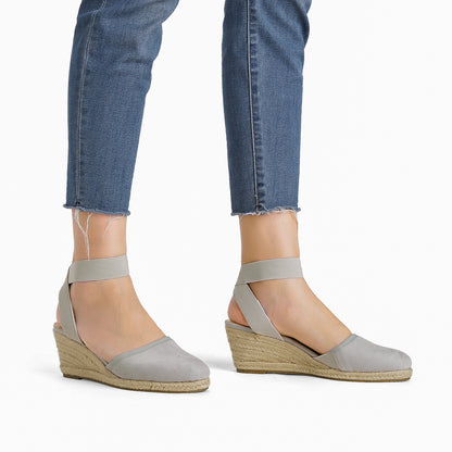 Women's Elastic Ankle Strap Espadrilles Wedge Sandals Closed Toe Platform For Women Ankle Strap Casual Comfortable Wedge Sandals Breathable And Comfortable, Suitable For Spring, Summer And Fall