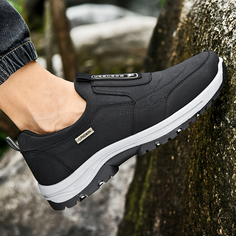 Men's Low-Top Sneakers with Slip- & Letter Print - - Casual Athletic, Upper & Cushioned Insole, Sole for Gym, Office, Casual Attire - Comfortable Round Toe (-Terrain)