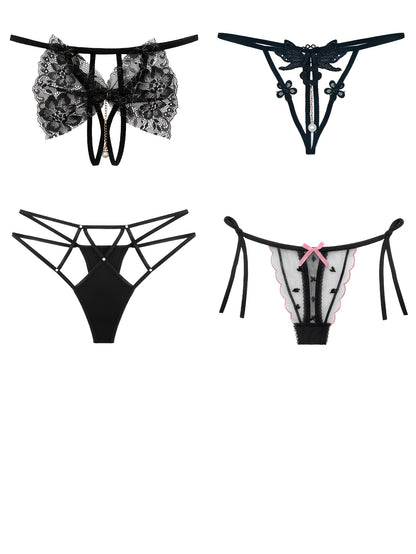 18pcs Mixed Set: Premium Lace Women'S Thong Set - Multi-style With Embroidery, See-Through Details & Adjustable Waistband. Soft & Breathable.