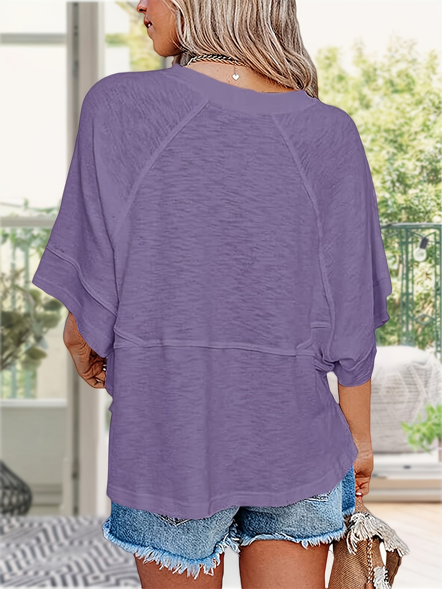 Women'S Summer Casual Crewneck Batwing Half Sleeve T-Shirts Solid Color Loose Fit Cute Basic Flowy Tops Tees Blouses