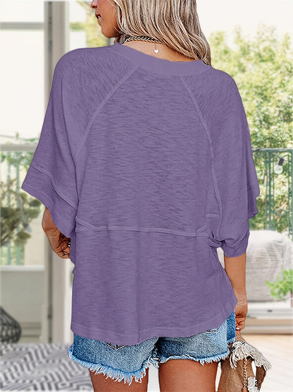 Women'S Summer Casual Crewneck Batwing Half Sleeve T-Shirts Solid Color Loose Fit Cute Basic Flowy Tops Tees Blouses