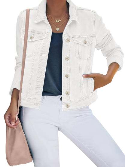 Women'S Retro-Wash Cropped Denim Jacket: Slim-Fit Button-Front Coat - Casual Everyday Denim Jacket, Perfect For Spring & Autumn Layering - Pairs Beautifully With Jeans, Dresses, And Skirts