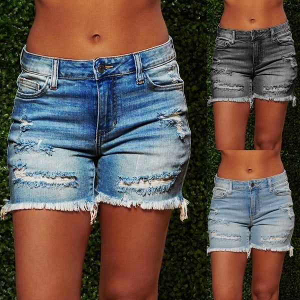 Distressed Fringe Denim Shorts Women'S - High Stretch Retro Summer Shorts with Raw Hem, Fashion Ripped Casual Bottoms for Trendy Outfits