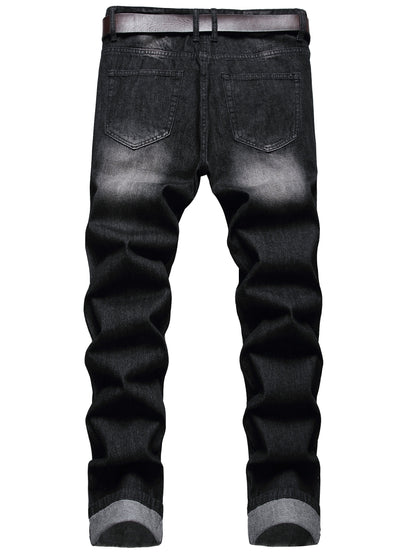 Men Ripped Jeans, Slim Fit Straight Leg, Denim Pants with Holes