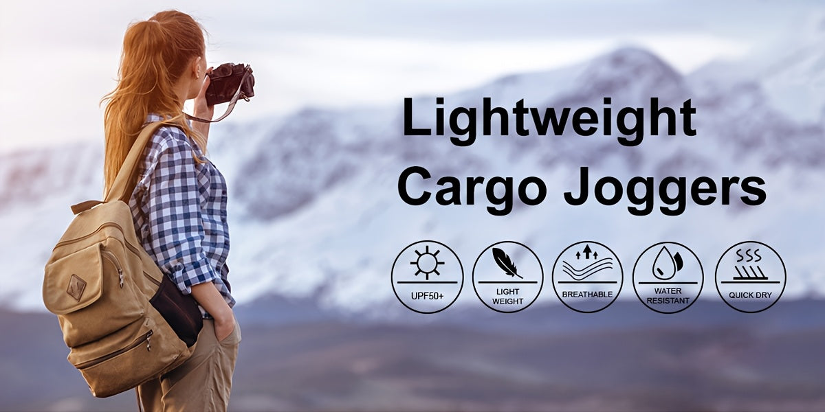 Women'S Cargo Joggers Hiking Pants Lightweight Quick Dry Camping 50+ Zippered Pockets