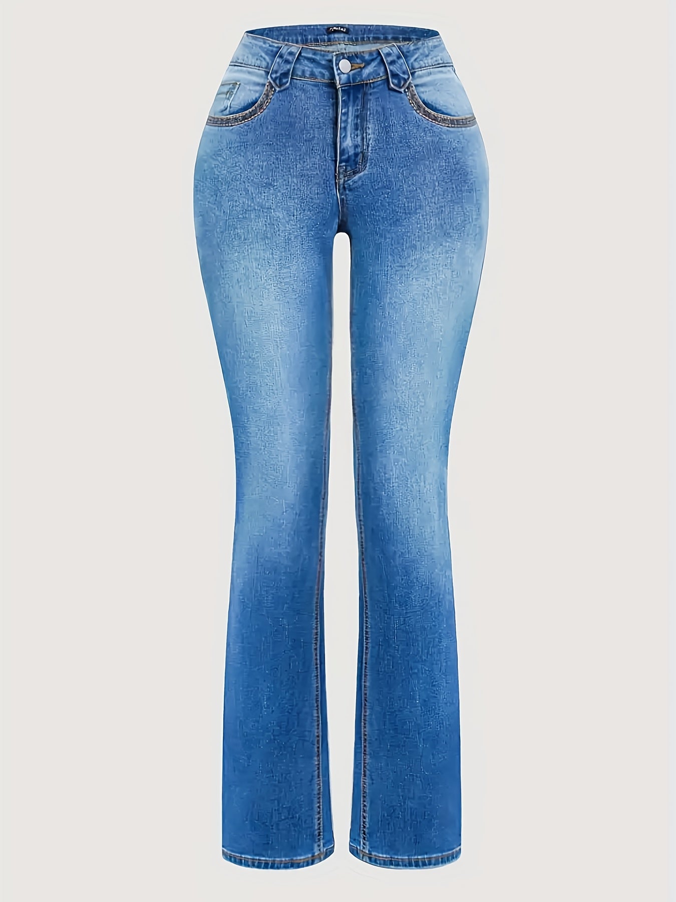 HME Women'S Classic Elegant Stretch Jeans in Solid Color with Washed End (Belt Not Included)