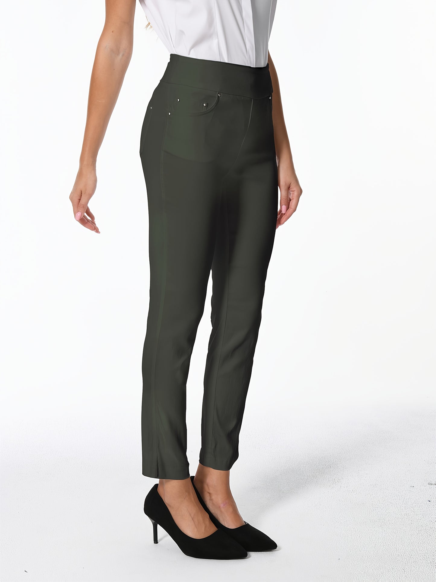 Women's High Waist Dress Pants Stretchy Straight Leg Slim Fit Work Slacks with 5 Pockets, Elegant Office & Casual Wear