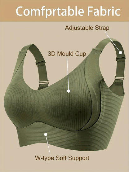 Plus-Size Wireless Women's Bra Suitable for Large Breasts - Full-Coverage Lift & Push-Up Underwire-Free Bust Enhancer with Adjustable Straps, Removable Pads, Seamless Smoothing Lingerie for Daily Wear & Special Occasions