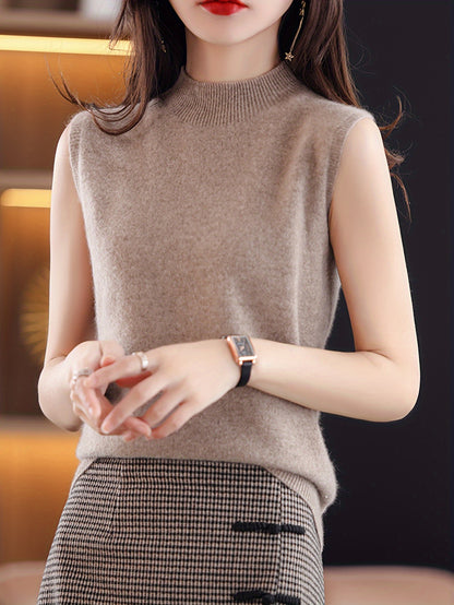 New Women's Vest Women Spring Summer Slim Ladies Short Solid Color All Matching Half High Neck with Sleeveless Top Festive Atmosphere Clothing