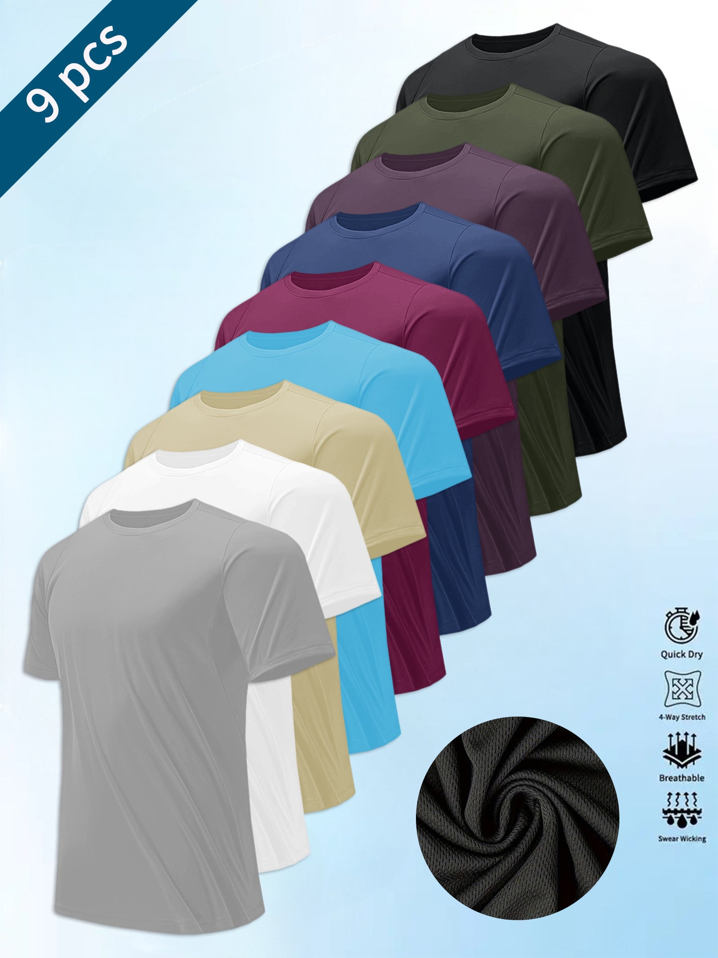 Men's 9 Mixed Colors Polyester Short-Sleeve T-Shirt - product view 1