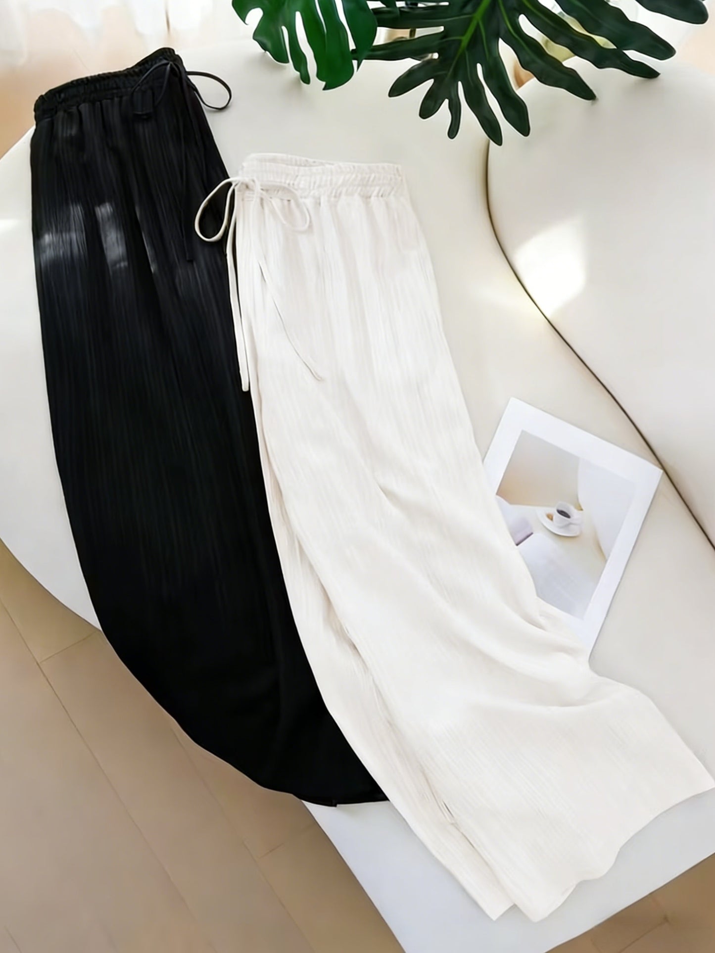 Women's 2pack Black + White Pleated Wide-Leg Pants - product view 8