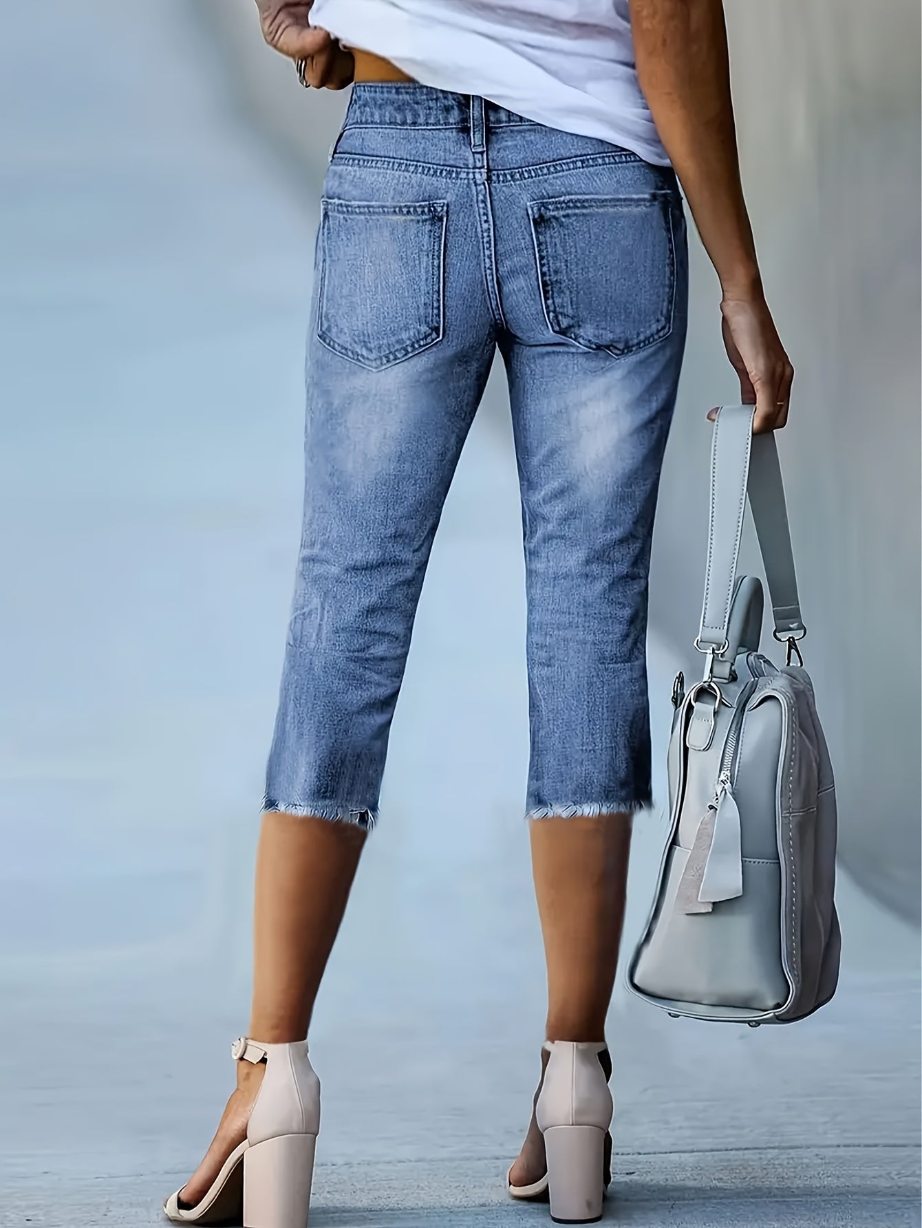 Women'S Denim Shorts, Mid-Length Pants, Fashionable Retro Slim-Fit Stretch Jeans, Women'S Tight-Fitting, Comfortable Women'S Denim Mid-Length Pants, Capri Pants