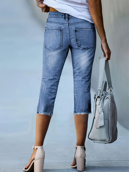 Women'S Denim Shorts, Mid-Length Pants, Fashionable Retro Slim-Fit Stretch Jeans, Women'S Tight-Fitting, Comfortable Women'S Denim Mid-Length Pants, Capri Pants