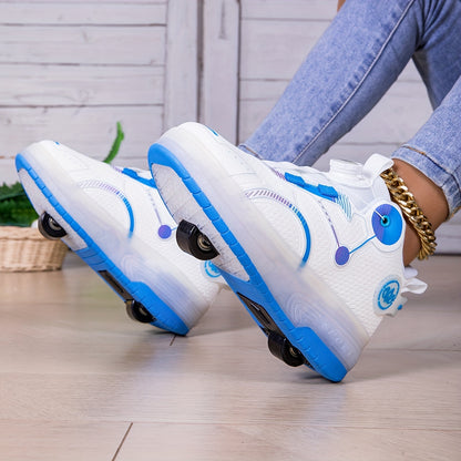 Girls' LED Roller Skates, All-season Low-top Sneakers with Swivel Buckles, TPR Sole, Textile Lining And Insole, Pink And White Design, Youth Skate Shoes, Sporty Design, Sneakers, Kid's Roller Skates, Out Doos Sprot Shoes, Gift for Kid