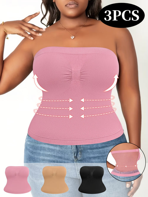 3-Pack Women'S Plus Size Waist Shaping Comfortable & Breathable Tube Top With Built-in Bra