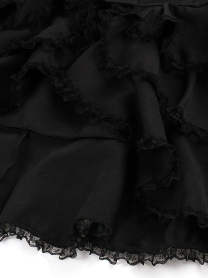 Women's Black Lace Ruffle Dress - product view 14