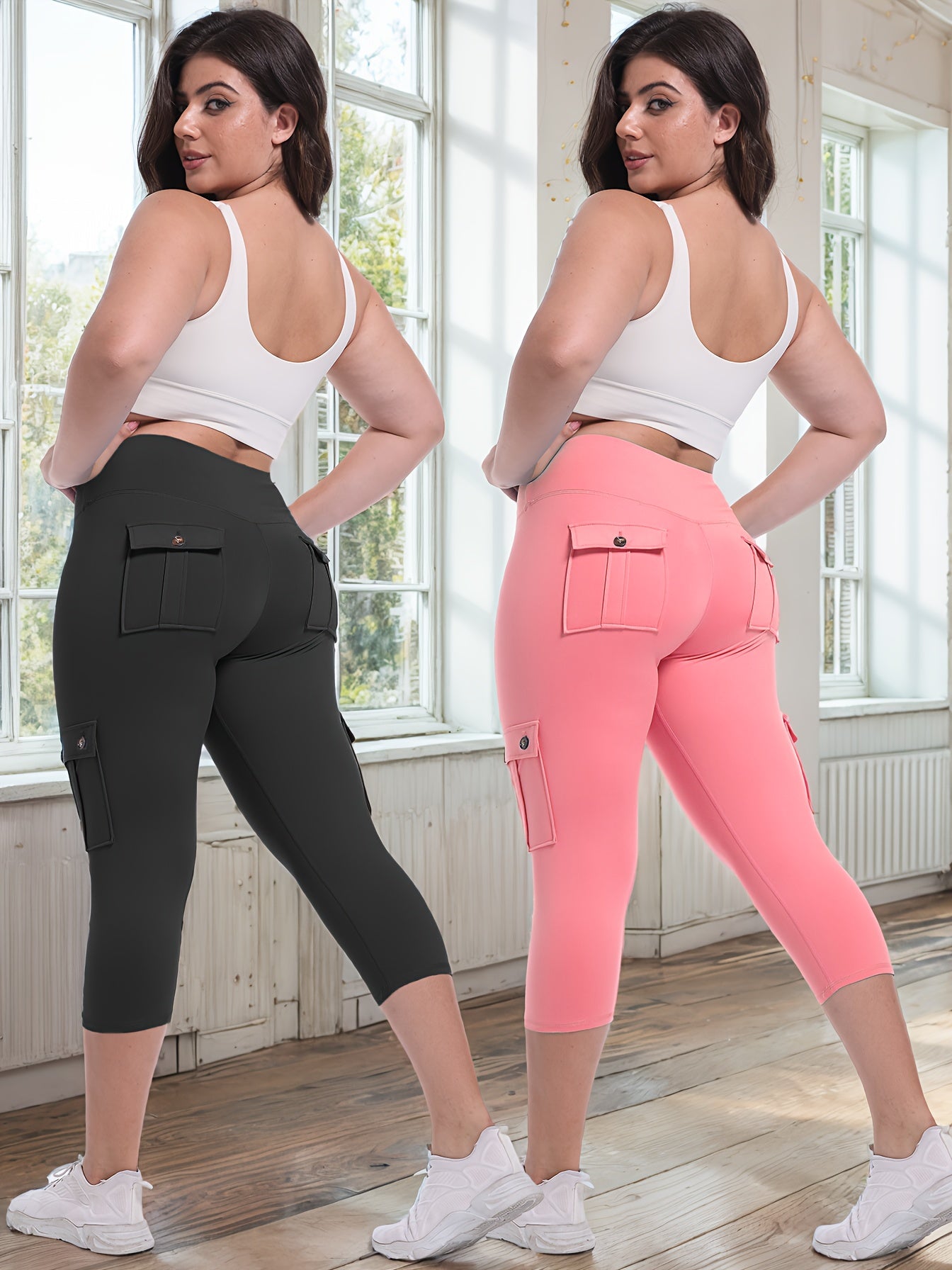2pcs-Black & Pink High-Waist Leggings - product view 13