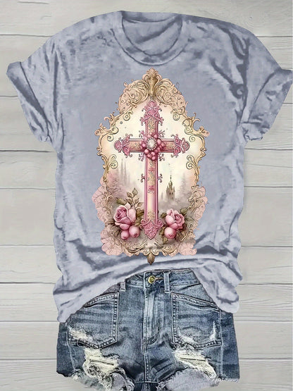 Women'S Casual Short Sleeve T-Shirt- Pastel Letter Print Round Neck Top, All-Season Comfortable Machine Washable Style