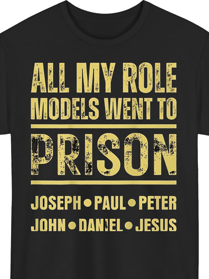 Unisex Black T-shirt| All My Idols Went to Prison Joseph Paul Peter John Daniel Pattern Print Casual Streetwear Top Suitable for Beach and Sports Outdoor Wear All Seasons Casual Wear Round Neck Regular Fit Short Sleeve, PLUS SIZE