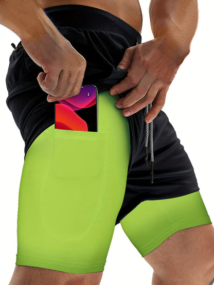 2-Piece Set Mens Running Shorts, 2-in-1 Shorts, Workout Running Shorts For Men, 7-Inch Gym Yoga Outdoor Sports Shorts