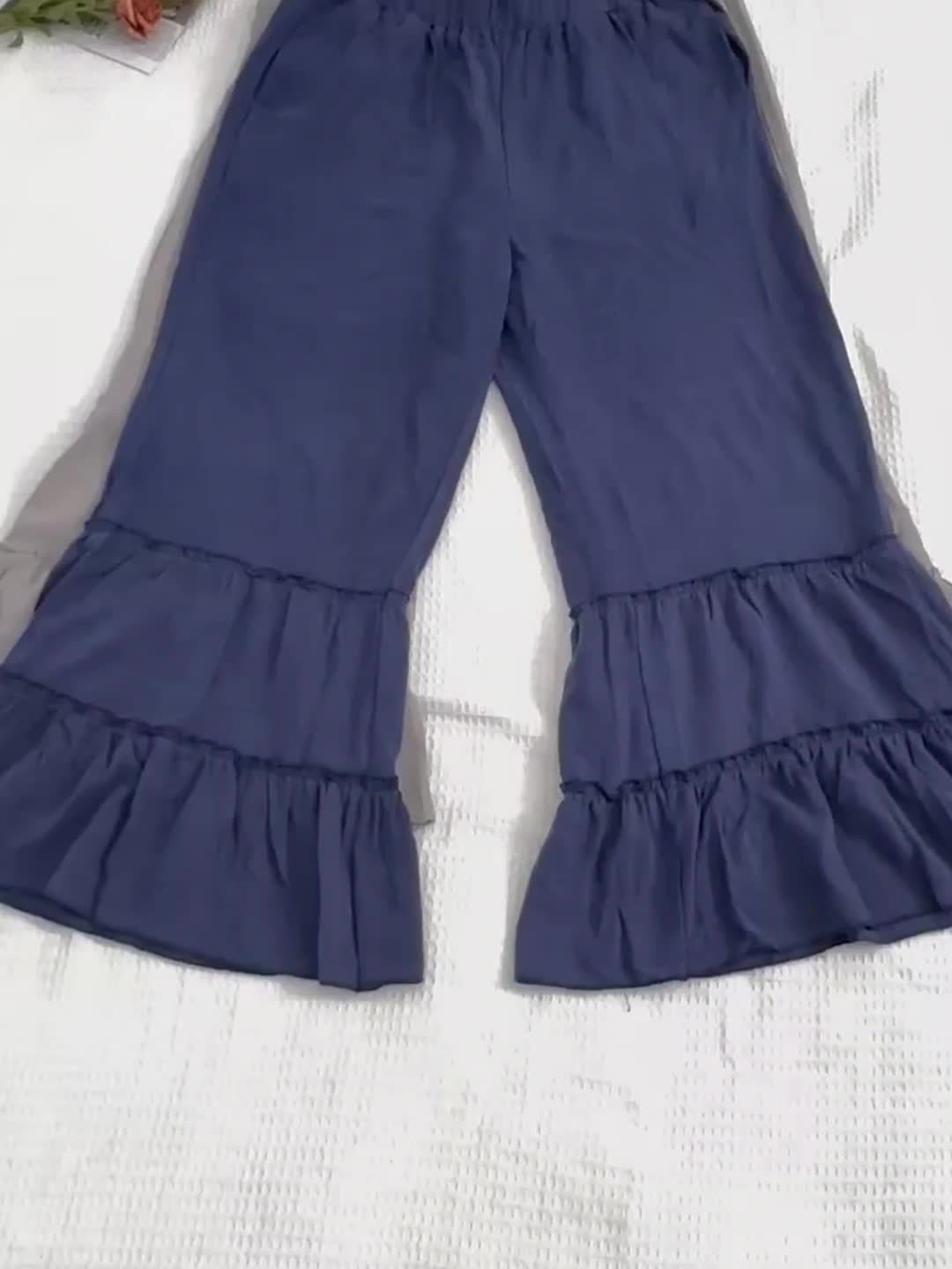 Women's Palazzo Pants For Elastic High Waisted Wide Leg Ruffle Ruched Loose Beach Trousers
