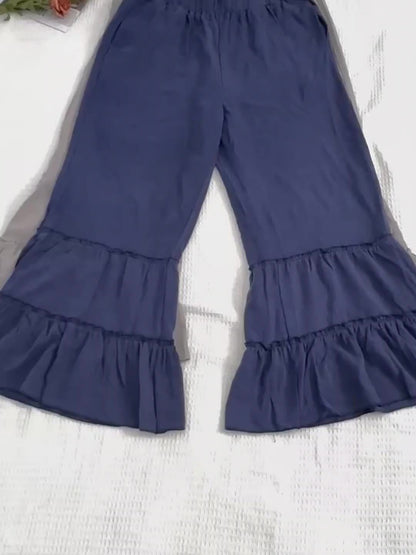 Women's Palazzo Pants For Elastic High Waisted Wide Leg Ruffle Ruched Loose Beach Trousers