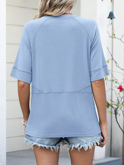 Solid Crew Neck Loose Basic T-shirt, Casual Half Sleeve Spring And Summer T-Shirt, Women's Clothing