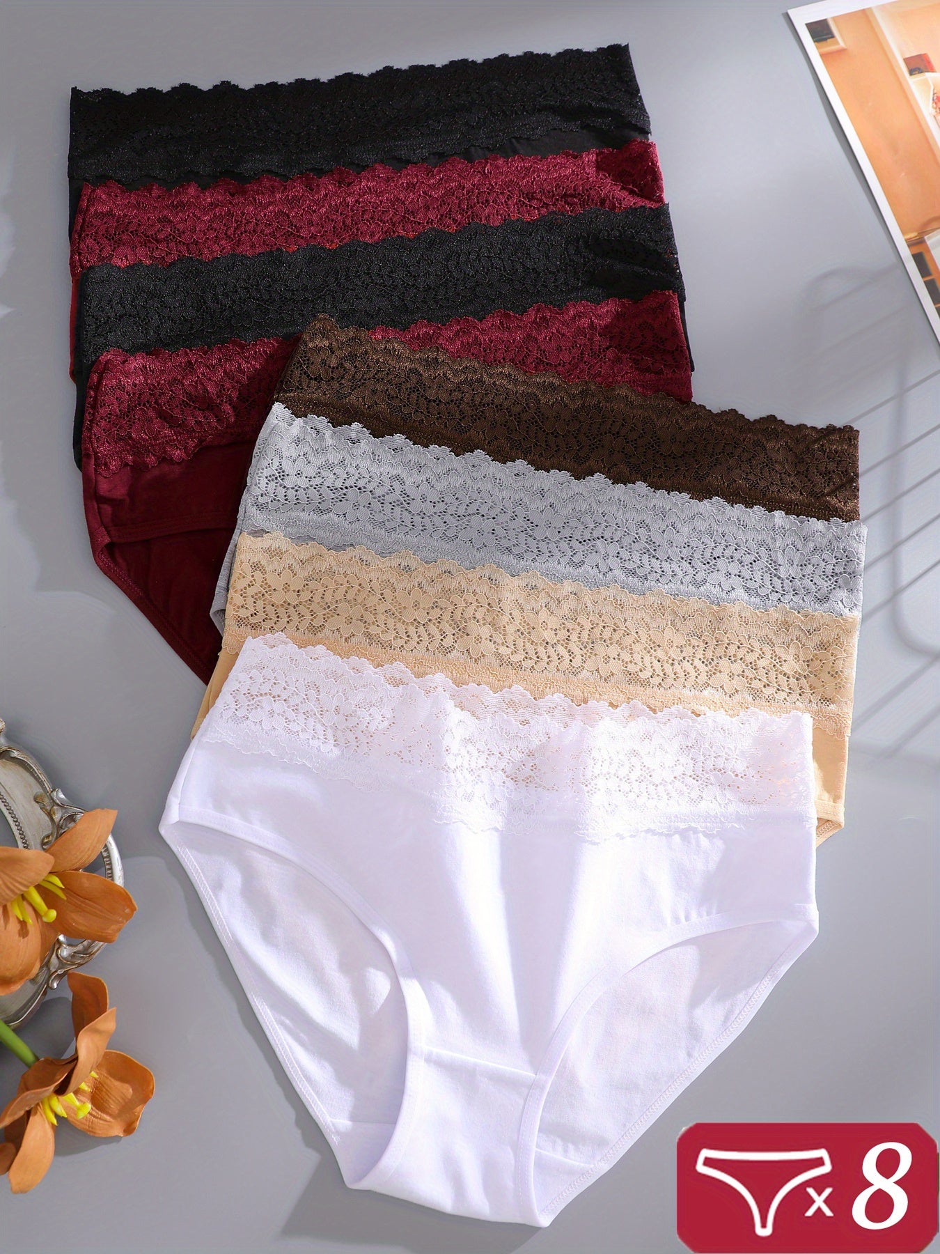 8pcs Lace Panty for Women Sexy Lace Belt Underwear Soft Briefs