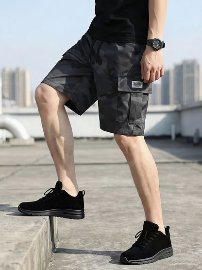 3-Pc Men'S Cargo Shorts, Solid Color Camouflage Series, Casual Athletic Shorts - (Includes Wristband)Multi-Pocket Ripstop, Adjustable Waist (Black, Gray, Khaki) - Outdoor & Travel