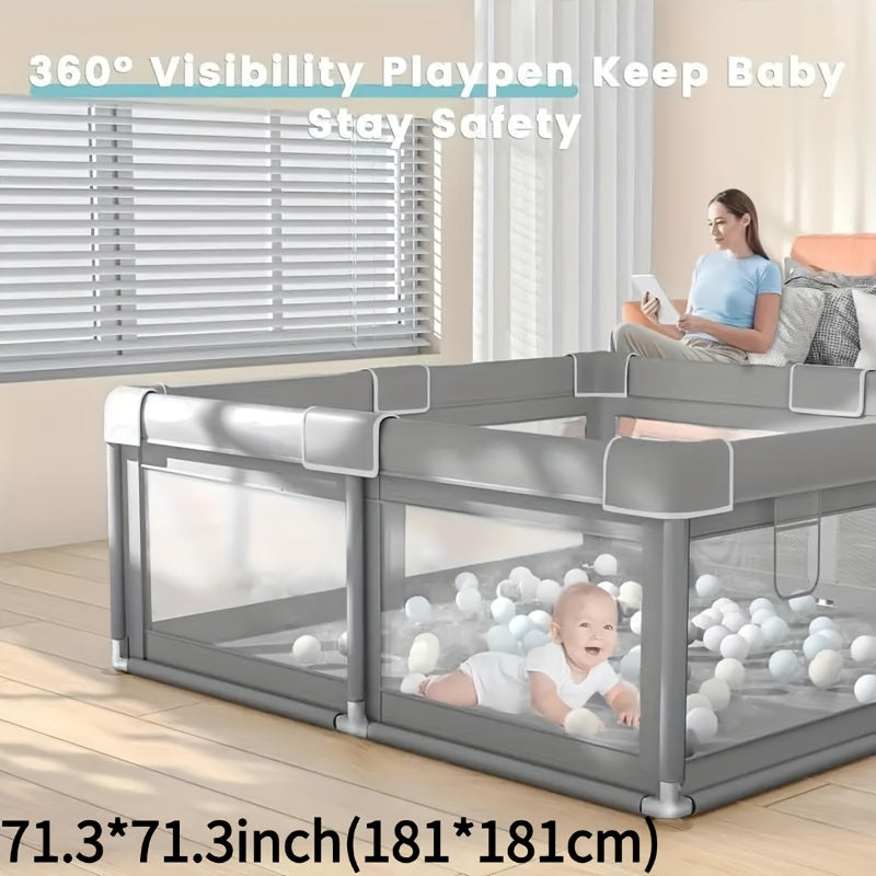Large 71X71 Inch Beige Baby Playpen - Sturdy Safe Kids Activity Center with Soft Breathable Mesh, Indoor/Outdoor Playpen for Toddlers, Easy Assembly, Durable Playpen for Birthday And Christmas Gifts, Fits Growth Needs