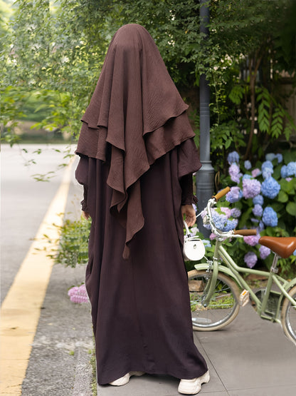 Khimar+abaya 2pcs Set Umrah Rida Set Player Abaya Set with Pockets