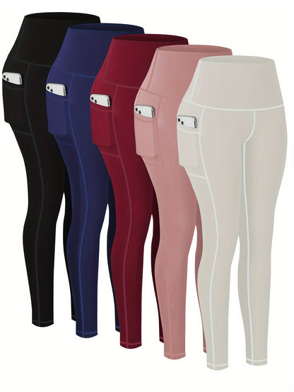 2026 5-Pack Plus Size Sports Leggings For Women, High-Waisted Cropped Yoga Pants With Pockets, Fitness Running Compression Tights, Game Day Fan Gear for Football and All Fans